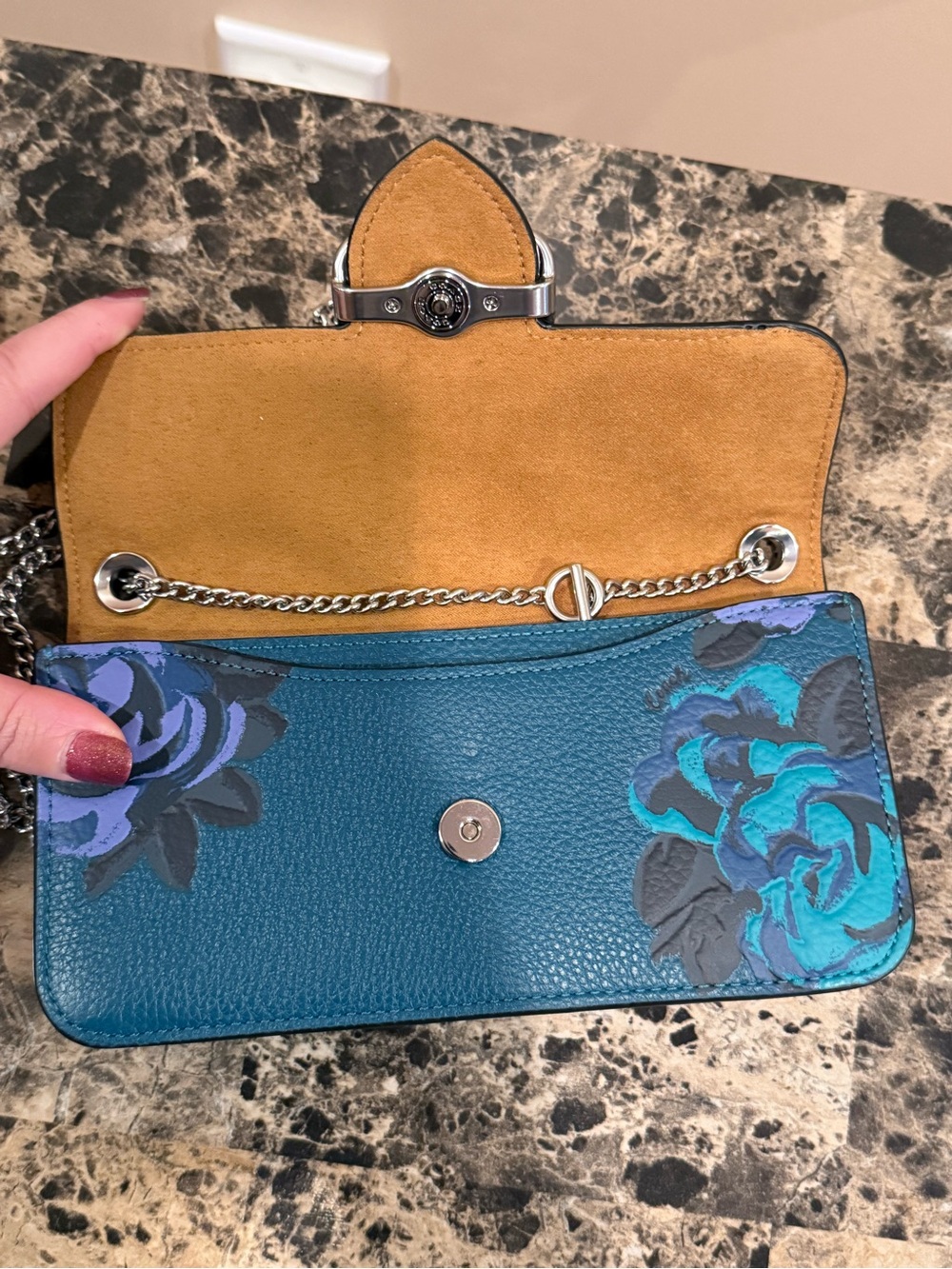 ❌SOLD❌Coach Morgan Crossbody with Jumbo Floral Print Deep Turquoise - Picture 8 of 14